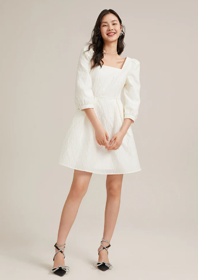 Detachable Bow Jacquard Mini Dress
